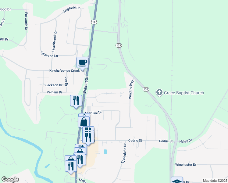 map of restaurants, bars, coffee shops, grocery stores, and more near 124 Winding Way in Leesburg