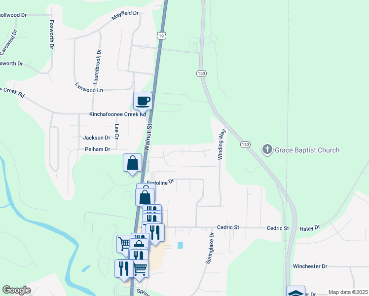 map of restaurants, bars, coffee shops, grocery stores, and more near 1449 U.S. 19 in Leesburg
