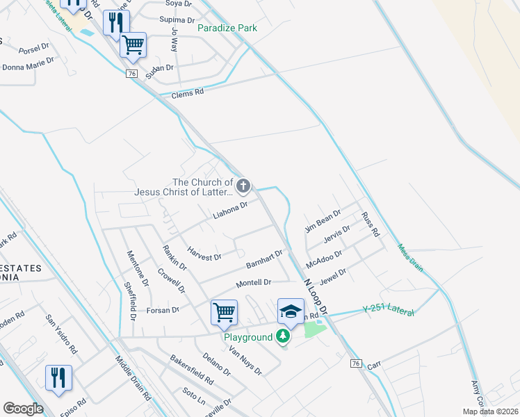 map of restaurants, bars, coffee shops, grocery stores, and more near 572 Liahona Drive in Socorro