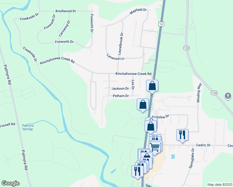 map of restaurants, bars, coffee shops, grocery stores, and more near 140 Pelham Drive in Leesburg