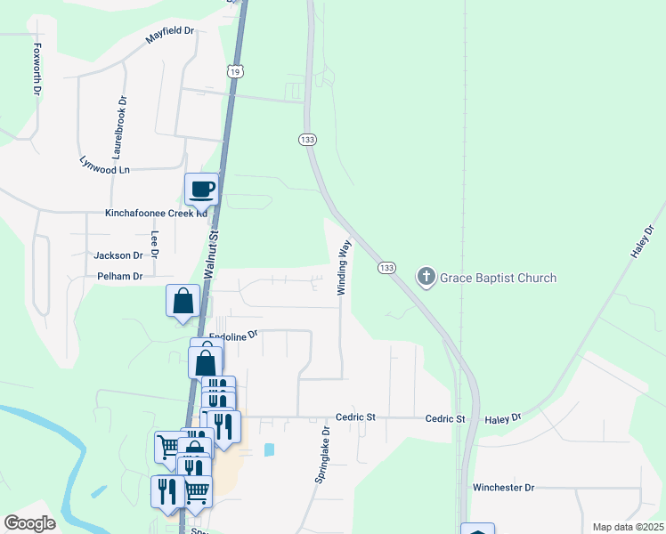 map of restaurants, bars, coffee shops, grocery stores, and more near 120 Winding Way in Leesburg