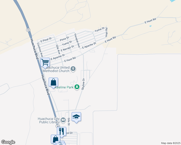 map of restaurants, bars, coffee shops, grocery stores, and more near 720 Mountain View Drive in Huachuca City
