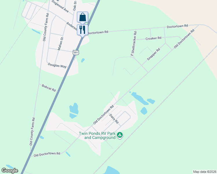 map of restaurants, bars, coffee shops, grocery stores, and more near 80 Snapper Road in Jesup