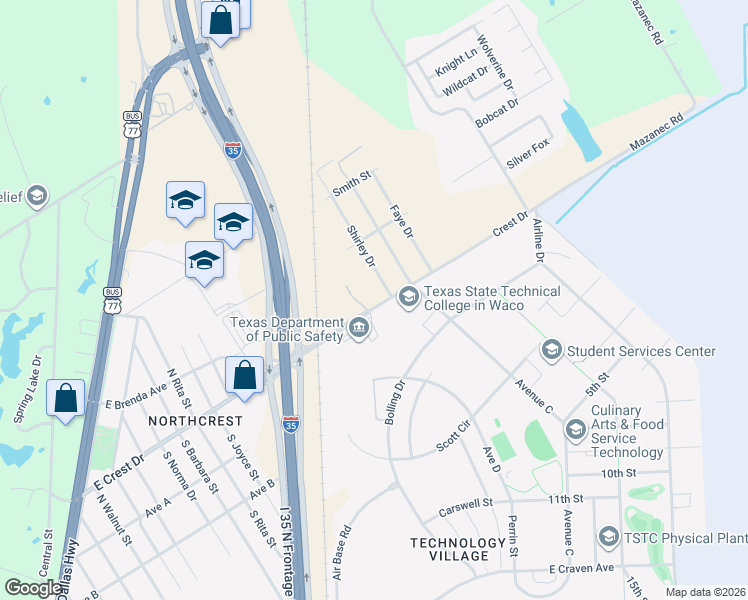 map of restaurants, bars, coffee shops, grocery stores, and more near 1708 East Crest Drive in Lacy Lakeview