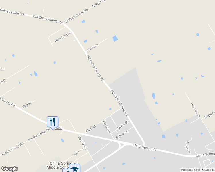 map of restaurants, bars, coffee shops, grocery stores, and more near 13536 Old China Spring Road in Waco