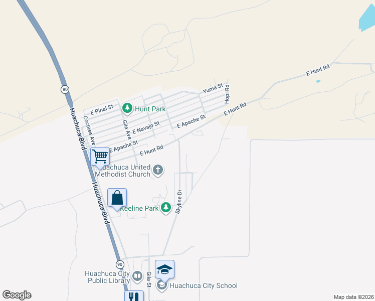 map of restaurants, bars, coffee shops, grocery stores, and more near 819 North Ridgeview Place in Huachuca City