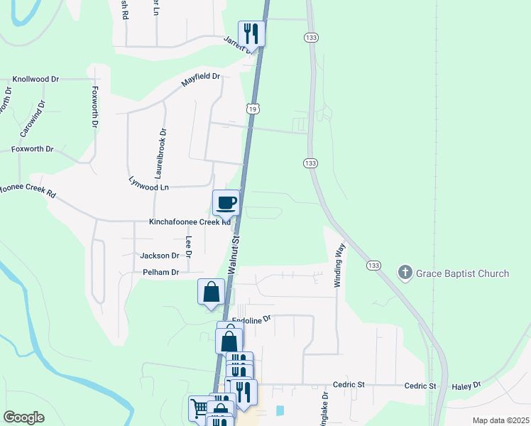 map of restaurants, bars, coffee shops, grocery stores, and more near Estate Trailer Park in Leesburg