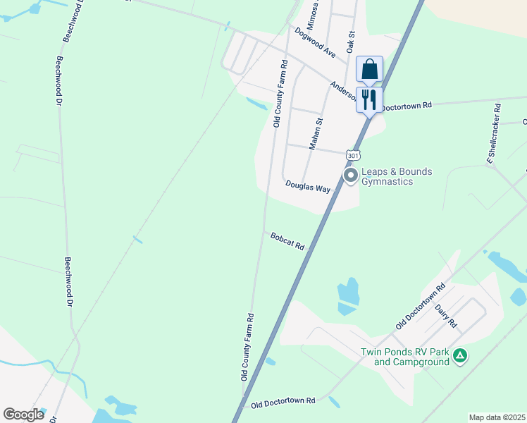 map of restaurants, bars, coffee shops, grocery stores, and more near 675 Old County Farm Road in Jesup
