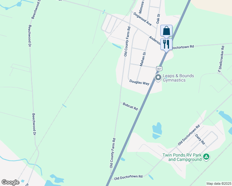 map of restaurants, bars, coffee shops, grocery stores, and more near 675 Old County Farm Road in Jesup