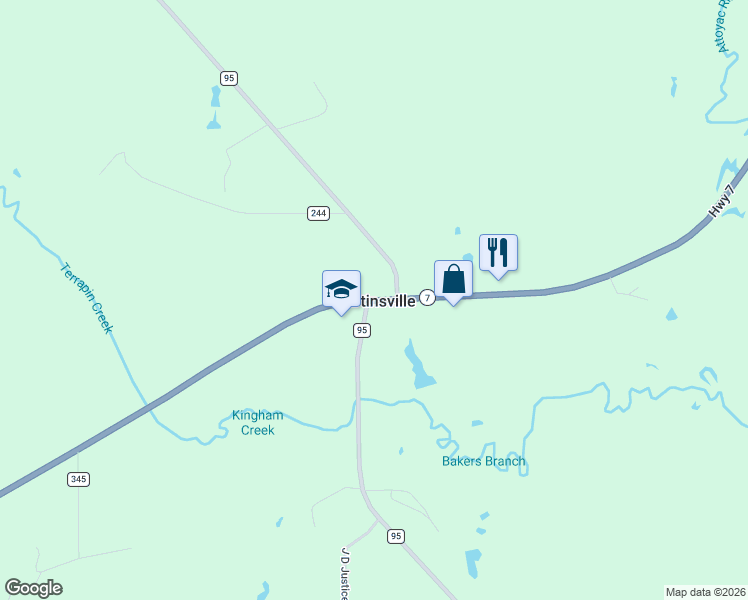 map of restaurants, bars, coffee shops, grocery stores, and more near in Martinsville