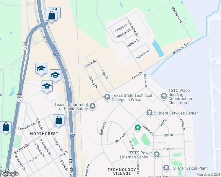 map of restaurants, bars, coffee shops, grocery stores, and more near 1910 East Crest Drive in Waco