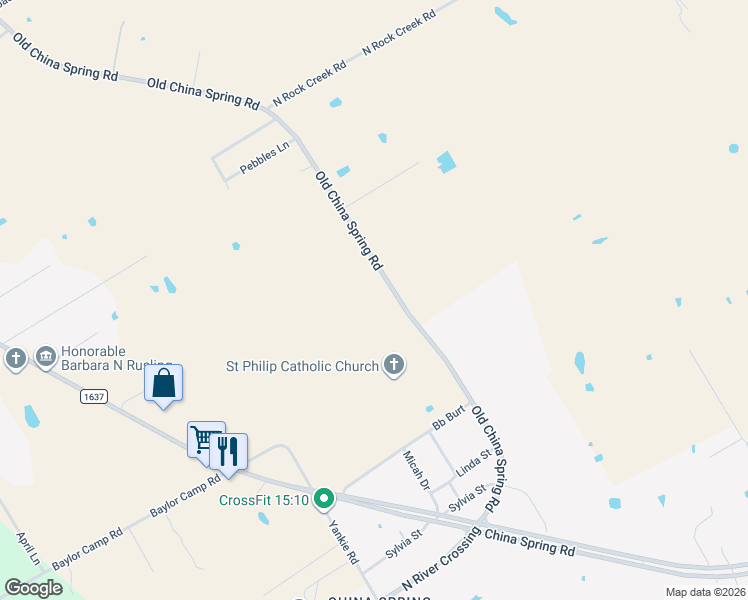 map of restaurants, bars, coffee shops, grocery stores, and more near 13347 Old China Spring Road in Waco