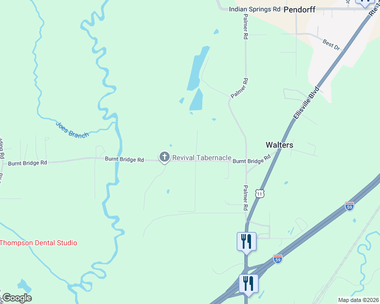 map of restaurants, bars, coffee shops, grocery stores, and more near Burnt Bridge Road in Ellisville