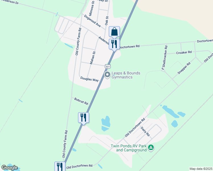 map of restaurants, bars, coffee shops, grocery stores, and more near 3100 Savannah Highway in Jesup
