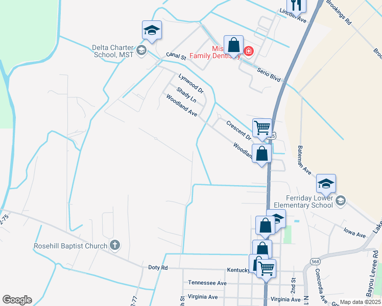 map of restaurants, bars, coffee shops, grocery stores, and more near 403 Smart Lane in Ferriday