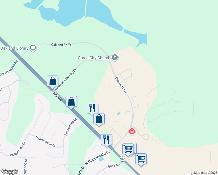 map of restaurants, bars, coffee shops, grocery stores, and more near 245 Oakland Parkway in Leesburg