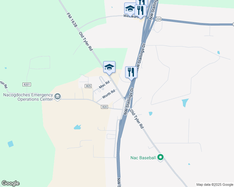 map of restaurants, bars, coffee shops, grocery stores, and more near 4002 North Street in Nacogdoches