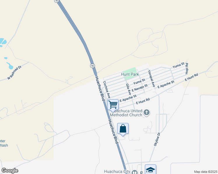 map of restaurants, bars, coffee shops, grocery stores, and more near 102 Pima Street in Huachuca City