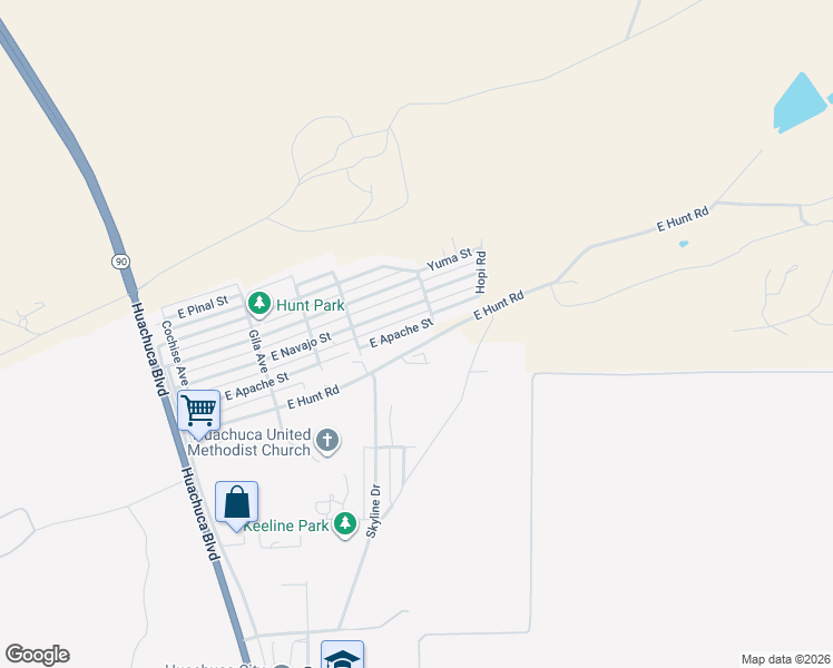 map of restaurants, bars, coffee shops, grocery stores, and more near 422 East Apache Street in Huachuca City