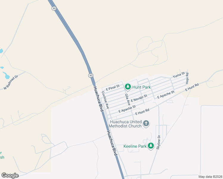 map of restaurants, bars, coffee shops, grocery stores, and more near 110 East Pinal Street in Huachuca City