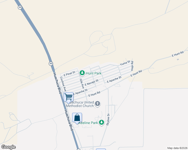 map of restaurants, bars, coffee shops, grocery stores, and more near 300 Pima Street in Huachuca City