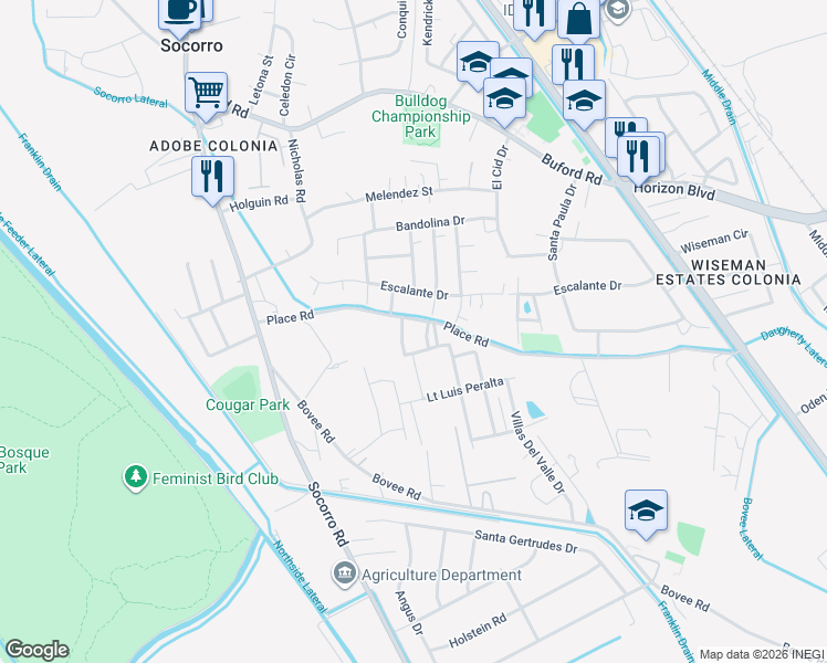 map of restaurants, bars, coffee shops, grocery stores, and more near 909 Cpl Angel Monarez in El Paso