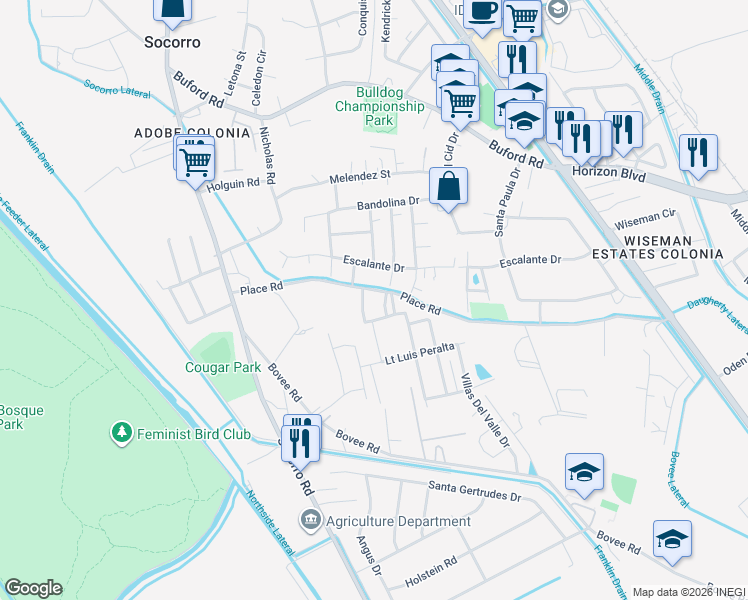 map of restaurants, bars, coffee shops, grocery stores, and more near 909 Cpl Angel Monarez in El Paso
