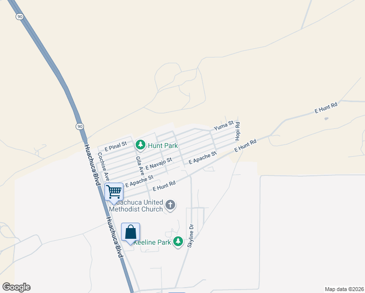 map of restaurants, bars, coffee shops, grocery stores, and more near 400 Yuma Street in Huachuca City