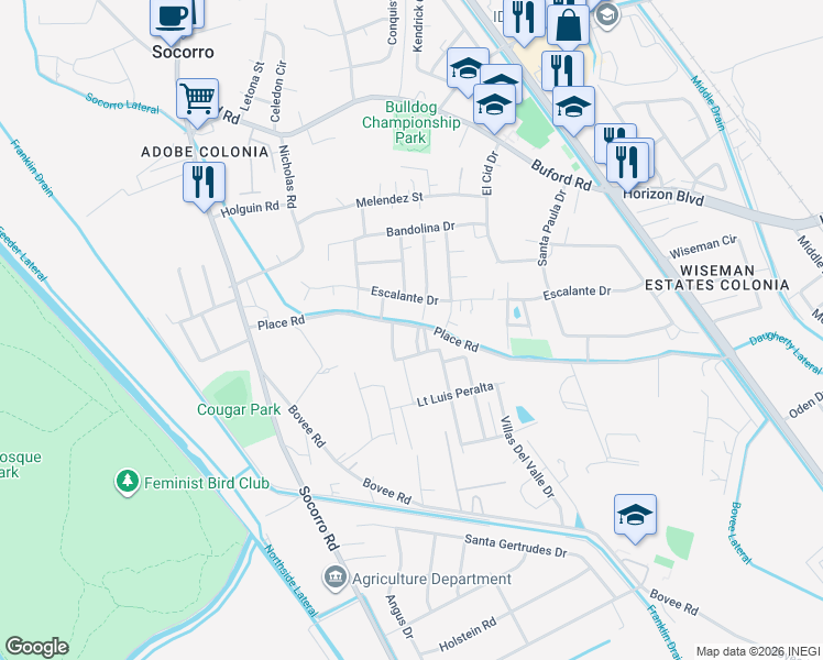map of restaurants, bars, coffee shops, grocery stores, and more near 909 Cpl Angel Monarez in El Paso