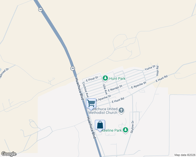 map of restaurants, bars, coffee shops, grocery stores, and more near 122 East Pinal Street in Huachuca City