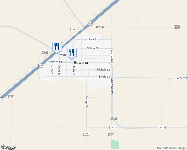map of restaurants, bars, coffee shops, grocery stores, and more near 607 Ewald Street in Rowena