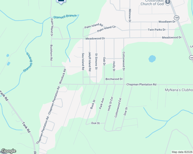 map of restaurants, bars, coffee shops, grocery stores, and more near 18 Oak Creek Rd in Jesup