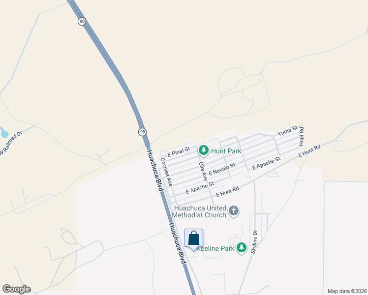 map of restaurants, bars, coffee shops, grocery stores, and more near 122 East Pinal Street in Huachuca City