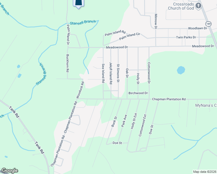 map of restaurants, bars, coffee shops, grocery stores, and more near 12-18 Oak Creek Rd in Jesup