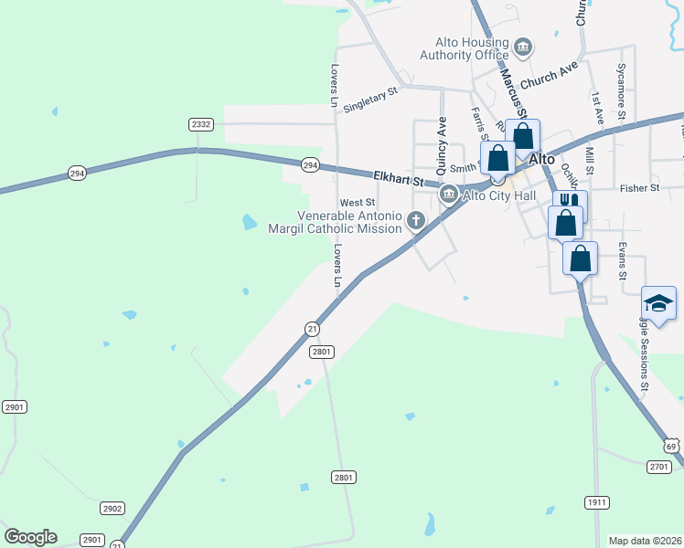 map of restaurants, bars, coffee shops, grocery stores, and more near 750 West San Antonio Street in Alto