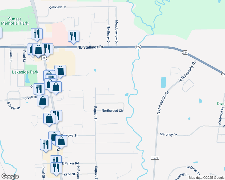 map of restaurants, bars, coffee shops, grocery stores, and more near 4414 White Oak Street in Nacogdoches
