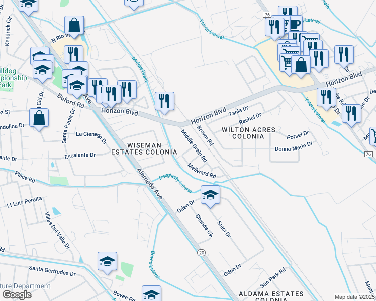 map of restaurants, bars, coffee shops, grocery stores, and more near 224 Karon Street in Socorro