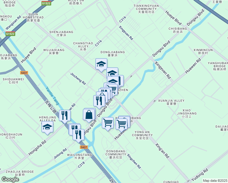 map of restaurants, bars, coffee shops, grocery stores, and more near in Suzhou