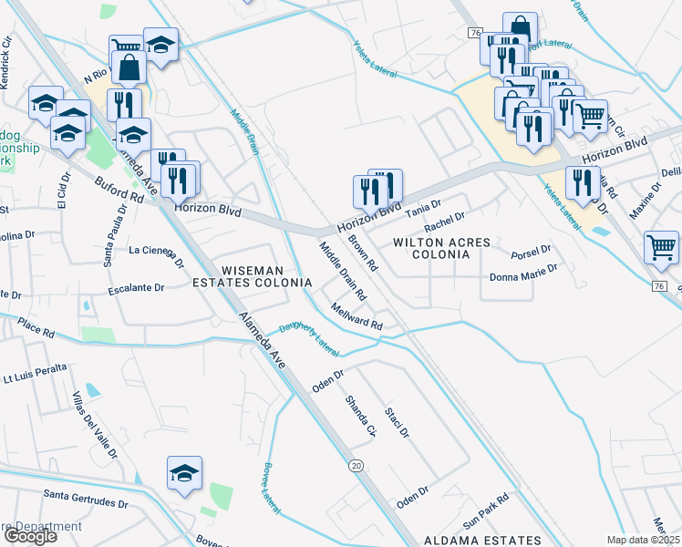 map of restaurants, bars, coffee shops, grocery stores, and more near 224 Karon Street in Socorro