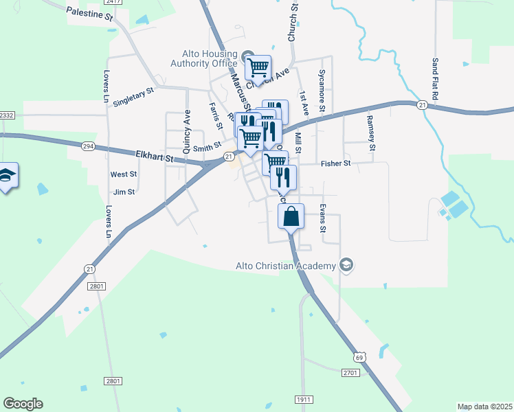 map of restaurants, bars, coffee shops, grocery stores, and more near 332 Commerce Street in Alto