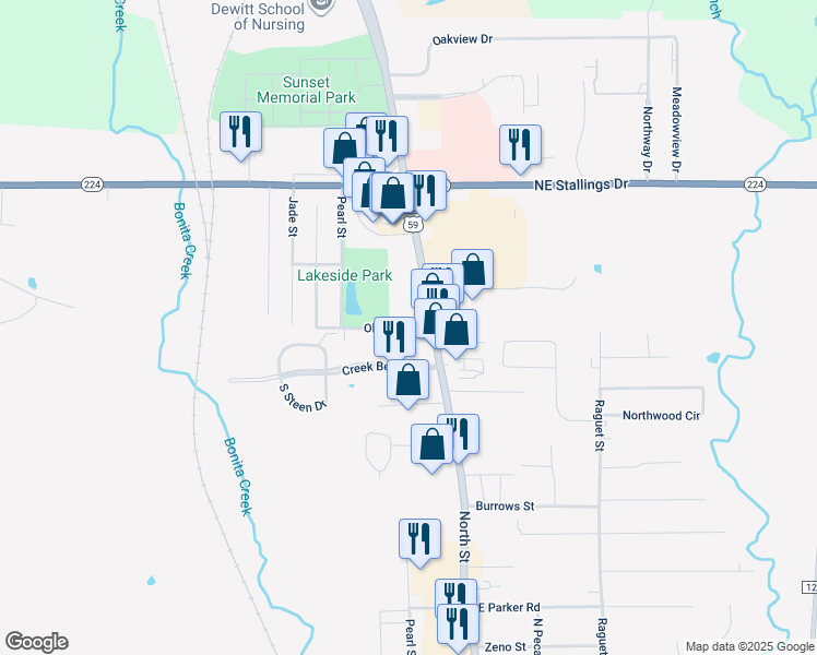 map of restaurants, bars, coffee shops, grocery stores, and more near 133 Old Line Drive in Nacogdoches
