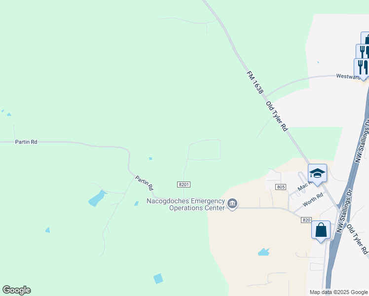 map of restaurants, bars, coffee shops, grocery stores, and more near 361 County Road 8201 in Nacogdoches