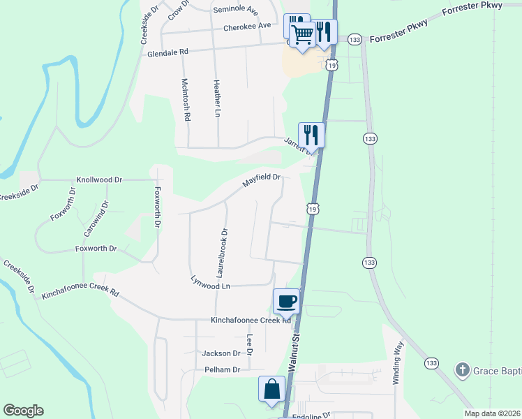 map of restaurants, bars, coffee shops, grocery stores, and more near 157 Mayfield Drive in Leesburg