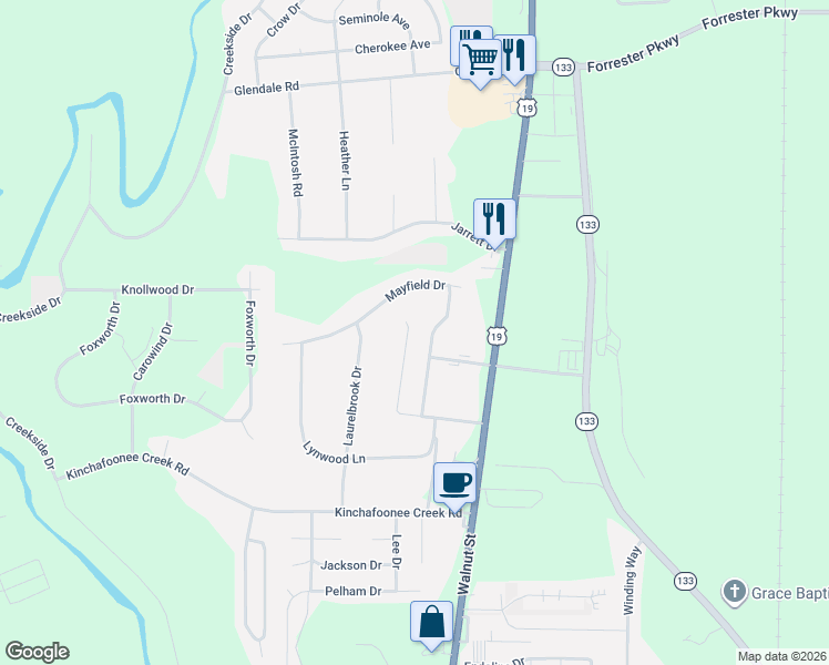 map of restaurants, bars, coffee shops, grocery stores, and more near 157 Mayfield Drive in Leesburg