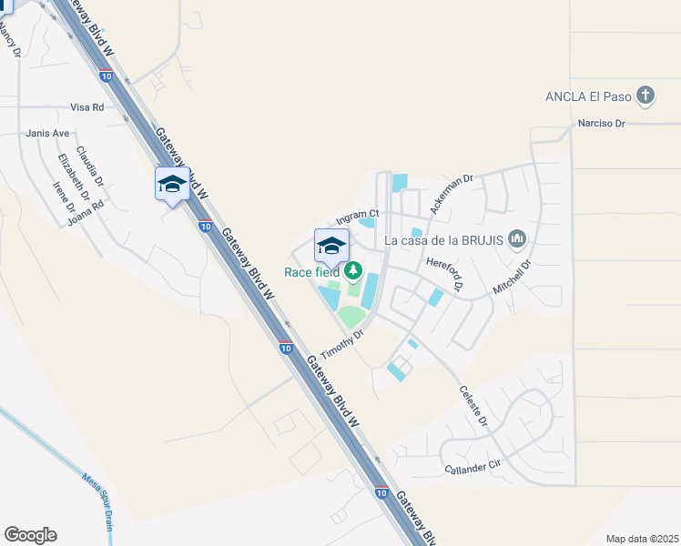 map of restaurants, bars, coffee shops, grocery stores, and more near 1100 Colina De Paz in El Paso