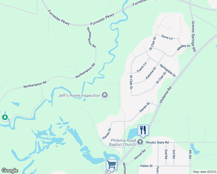 map of restaurants, bars, coffee shops, grocery stores, and more near 111 Lazy Acres Way in Leesburg