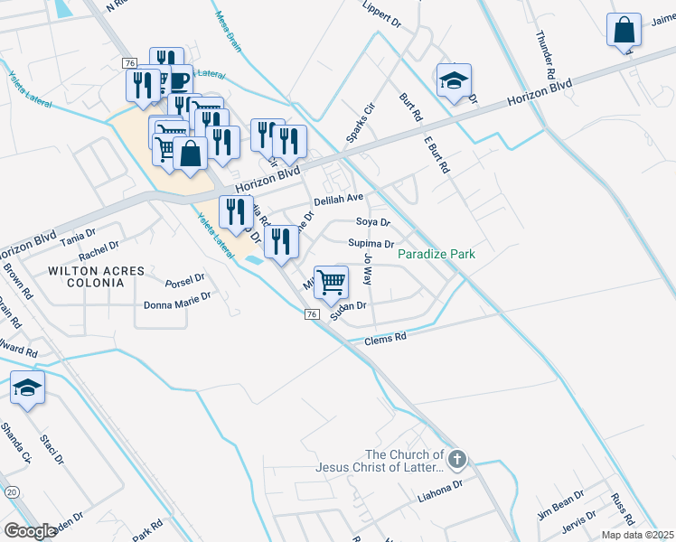 map of restaurants, bars, coffee shops, grocery stores, and more near 650 Milo Drive in Socorro