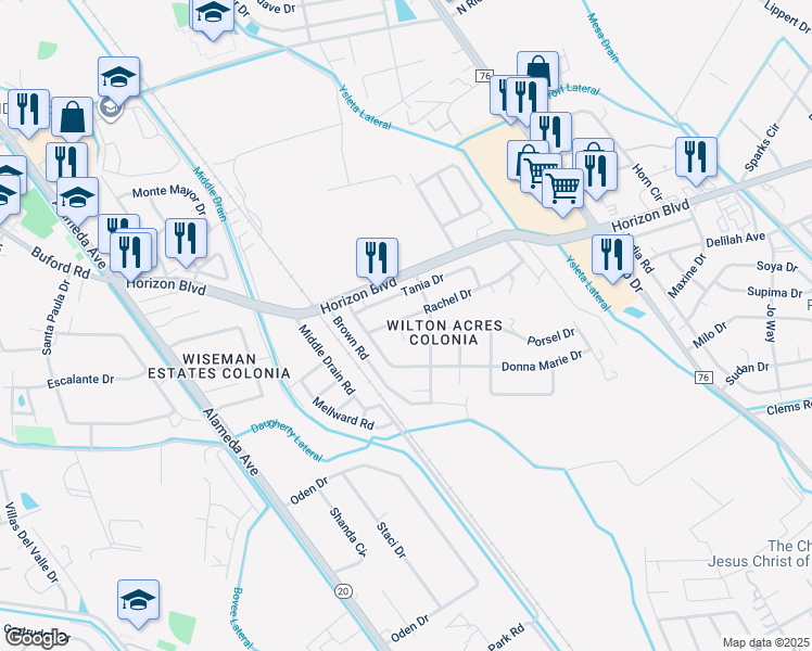 map of restaurants, bars, coffee shops, grocery stores, and more near 362 Rachel Drive in Socorro