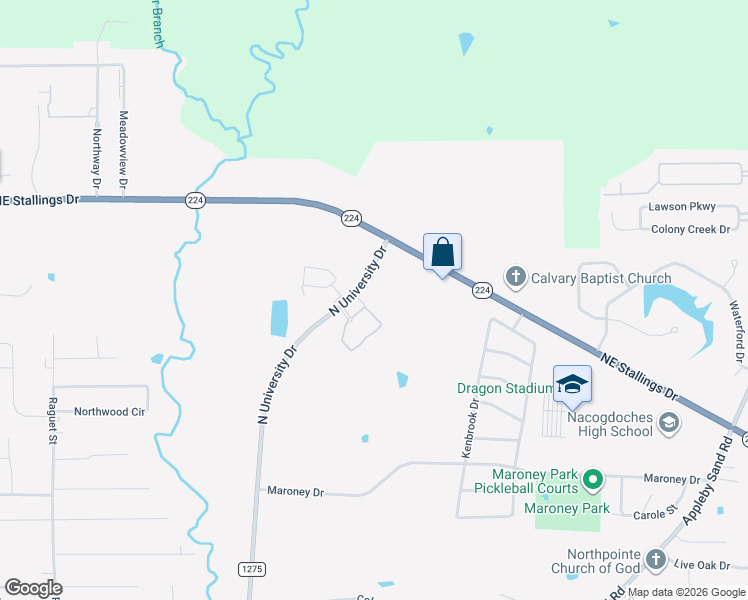 map of restaurants, bars, coffee shops, grocery stores, and more near 4822 North University Drive in Nacogdoches