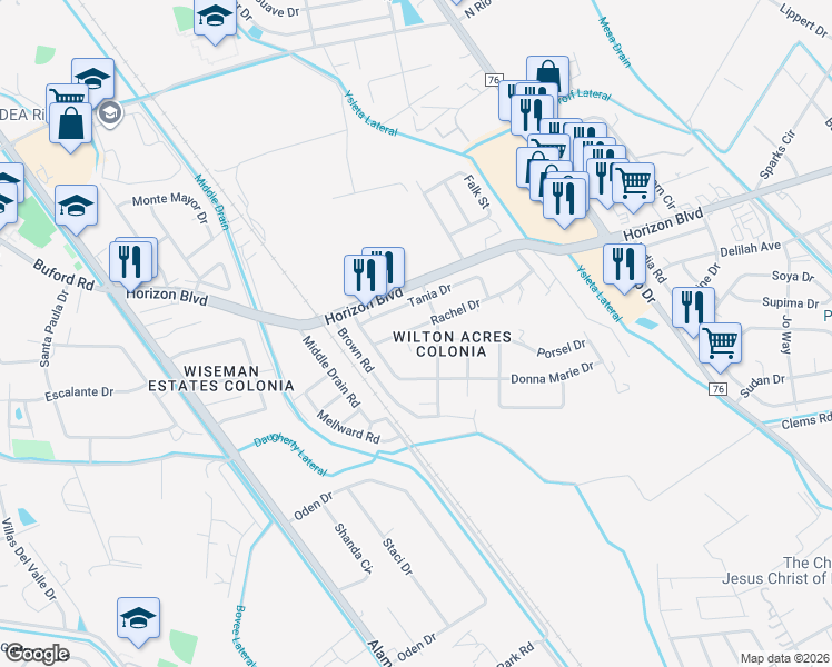 map of restaurants, bars, coffee shops, grocery stores, and more near 362 Rachel Drive in Socorro